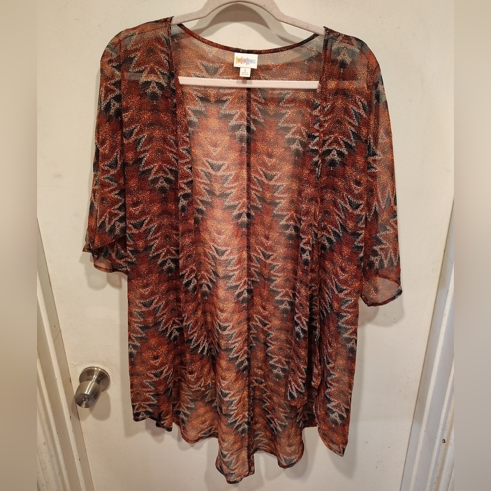 Lularoe Women's Multicolor Aztec Print Sheer Chiffon Kimono Jacket Cardigan Sz S